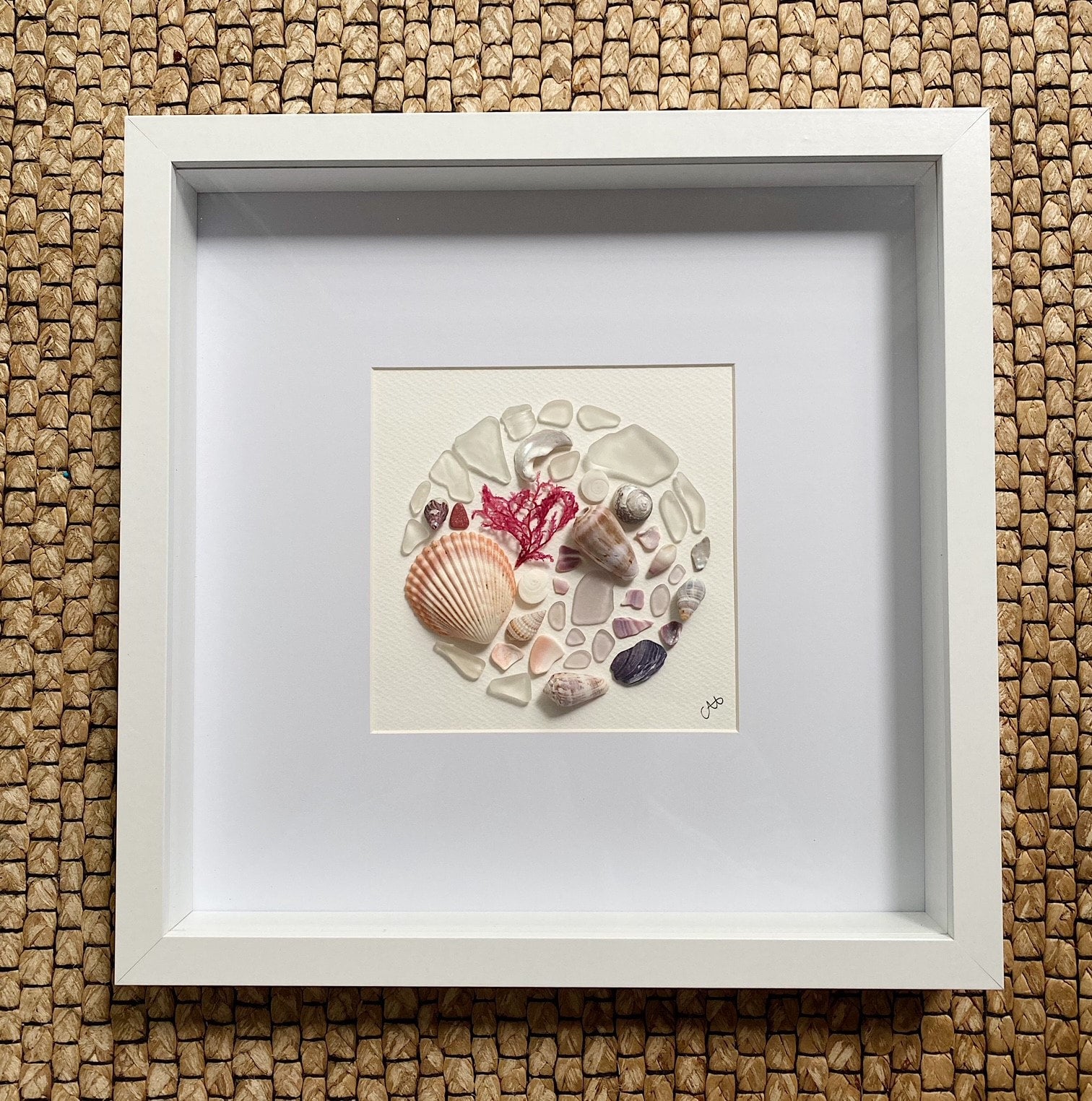 Lavender Sea Glass Art Circle In Shadow Box Frame Omg Seaglass Designs