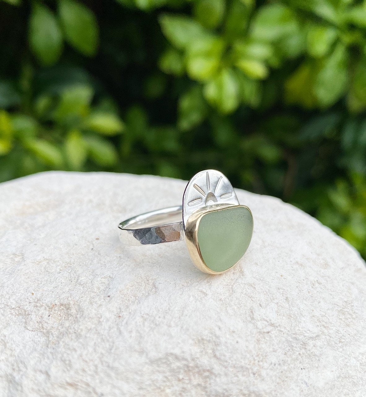 Green and hot sale silver ring